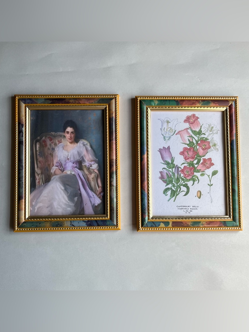 VTG Mixed Matls Burwood w/Goldtone & Floral Frames w/ Fine Art Prints-Set of 2
